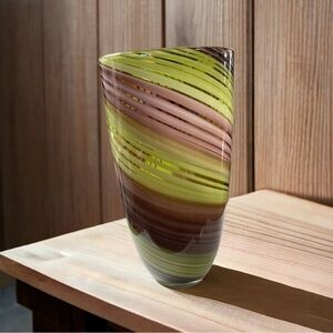 Handcrafted 10 1/4" Purple & Green swirl
Glass Bouquet Vase